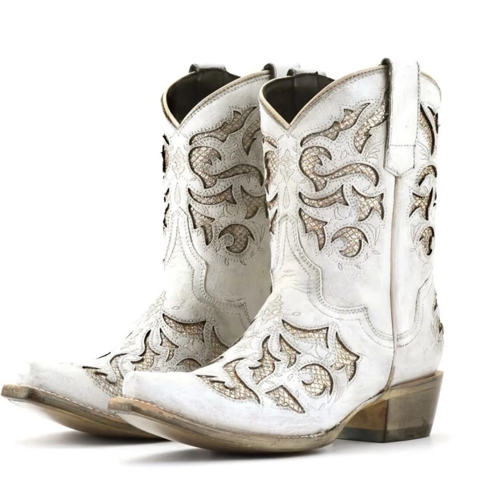 JB Dillon Reserve Short Off White Distressed Sparkle Glitter Cowgirl Boots 7